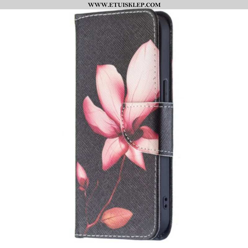 Obudowa Etui Na Telefon do iPhone 15 Różowy Kwiat Na Czarnym Tle